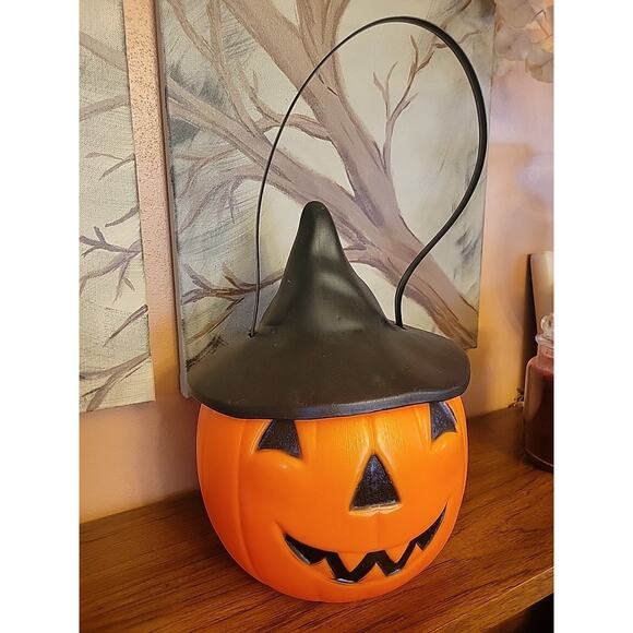 Empire 1995 Vintage Blow Mold Halloween Jack O'Lantern Pumpkin with Witch Hat - Picture 1 of 10